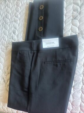Ann Taylor Factory Black Ankle-Length Cropped Dress Pants with Gold Buttons